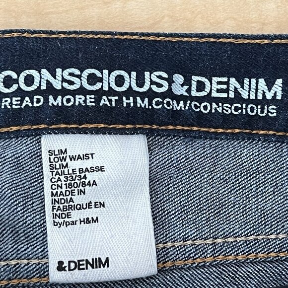 Conscious & Denim Men's Navy Slim Fit  Jeans Sz 34x33 Low Waist Stretch Buttons - Picture 5 of 12